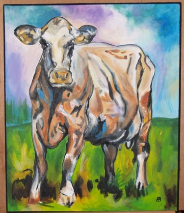 Schilderij getiteld "Cow on canvas" door Graddy Been, Origineel Kunstwerk