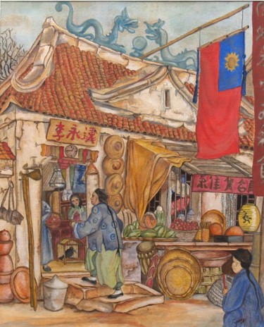 Schilderij getiteld "Chinees winkeltje" door Graddy Been, Origineel Kunstwerk