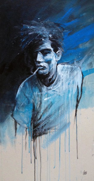 Malarstwo zatytułowany „MAN SMOKING BLUES” autorstwa Graffmatt, Oryginalna praca, Akryl Zamontowany na Panel drewniany