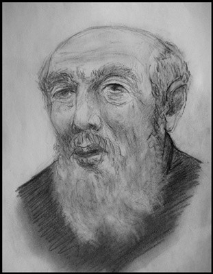 Drawing titled "portret de batran" by Victor Covaliov, Original Artwork