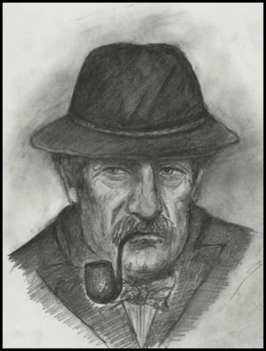 Drawing titled "Portret de batran" by Victor Covaliov, Original Artwork