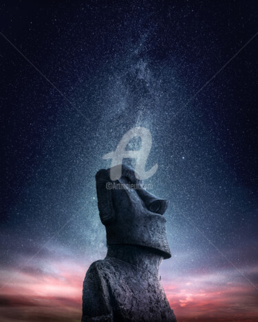 Photographie intitulée "Moai Head - Easter…" par Grafixart_photo, Œuvre d'art originale, Photographie numérique