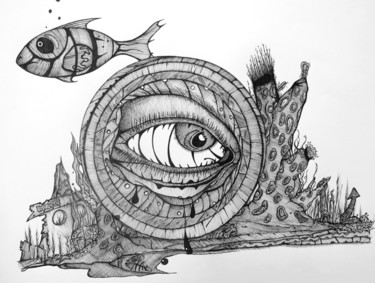 「inktothedeep.jpg」というタイトルの描画 Graham Rhodesによって, オリジナルのアートワーク, インク