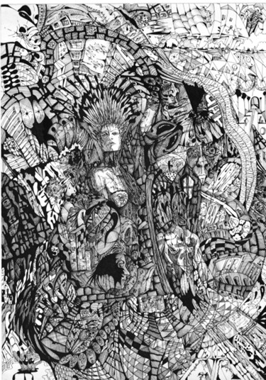 Desenho intitulada "Fantasy" por Graham Rhodes, Obras de arte originais, Tinta