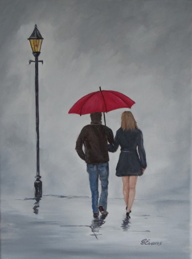Painting titled "Walking in the rain" by Graham Evans, Original Artwork, Acrylic