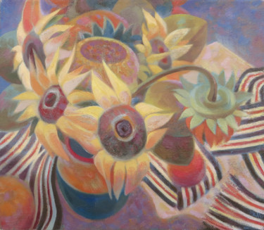 Картина под названием "Солнечные цветы" - David Kharebov, Подлинное произведение искусства, Масло