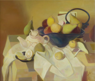 Картина под названием "Белая скатерть" - David Kharebov, Подлинное произведение искусства, Масло