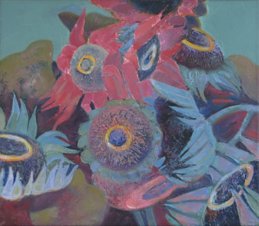 Картина под названием "Цветы в темной комн…" - David Kharebov, Подлинное произведение искусства, Масло