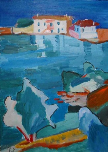 Peinture intitulée "Ile de Santorin" par Paul Grammont, Œuvre d'art originale