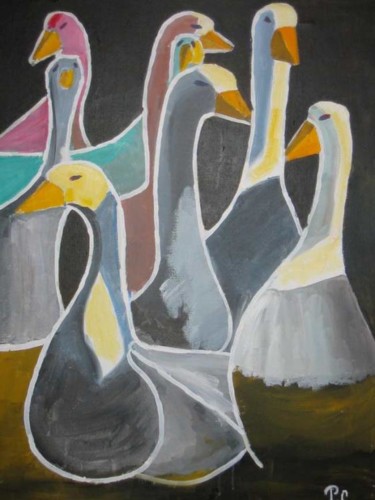 Peinture intitulée "Oies" par Paul Grammont, Œuvre d'art originale
