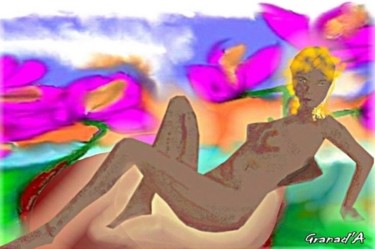 Arts numériques intitulée "NU AUX FLEURS D05" par Granad'A, Œuvre d'art originale