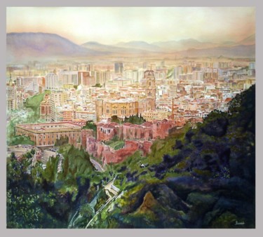 Painting titled "VISTA DE MÁLÁGA DES…" by Manuel Granai, Original Artwork, Watercolor