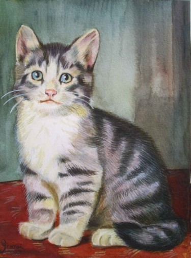 Painting titled "GATITO EUROPEO" by Manuel Granai, Original Artwork