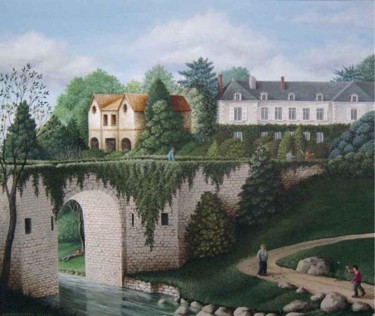 Peinture intitulée "Le pont fortifié du…" par Grandorfa, Œuvre d'art originale