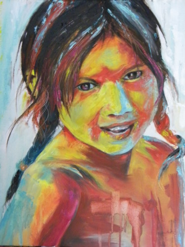 Peinture intitulée "visage du monde:Inde" par Marie Granger (Mahé), Œuvre d'art originale, Huile