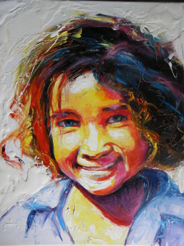 Peinture intitulée "visage du monde: ma…" par Marie Granger (Mahé), Œuvre d'art originale, Huile