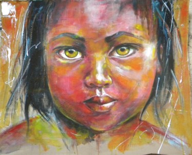 Peinture intitulée "Regarde moi.." par Marie Granger (Mahé), Œuvre d'art originale, Acrylique Monté sur Panneau de bois