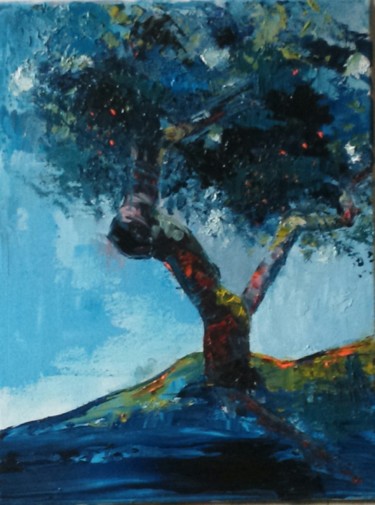 Peinture intitulée "Auprès de mon arbre" par Marie Granger (Mahé), Œuvre d'art originale, Huile