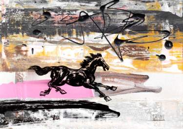 Schilderij getiteld "The Dark Horse" door Nikita Grazhevskiy, Origineel Kunstwerk, Acryl Gemonteerd op Houten paneel