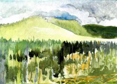 Malerei mit dem Titel "In the Green Mounta…" von Granishka, Original-Kunstwerk, Aquarell