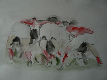 Painting titled "MÊLÉE AU RUGBY" by Venner Fanch, Original Artwork, Watercolor