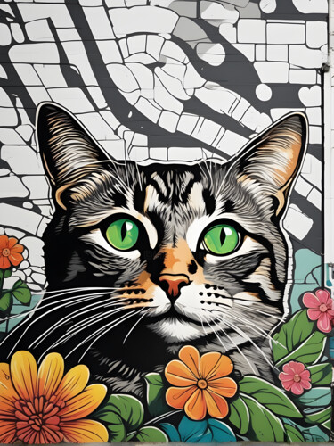 Arte digitale intitolato "Adorable tabby grey…" da Graphicnoir, Opera d'arte originale, Immagine generata dall'IA