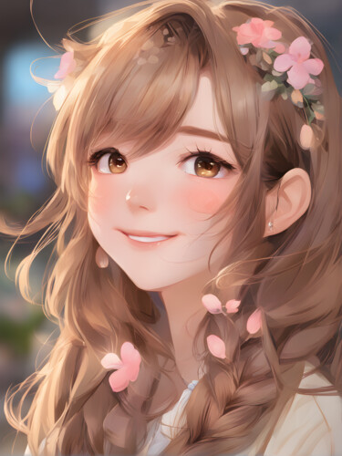 Digitale Kunst getiteld "Cute Anime Girl (2)" door Graphicnoir, Origineel Kunstwerk, AI gegenereerde afbeelding