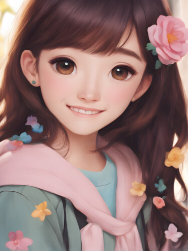 Arte digital titulada "Cute Amime Girl (4)" por Graphicnoir, Obra de arte original, Imagen generada por IA