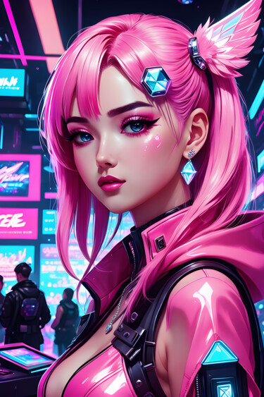 "Cyberpunk kawaii gi…" başlıklı Dijital Sanat Graphicnoir tarafından, Orijinal sanat, AI tarafından oluşturulan görüntü