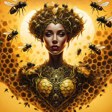 Digitale Kunst getiteld "THE QUEEN BEE" door Graphicnoir, Origineel Kunstwerk, AI gegenereerde afbeelding