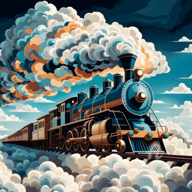 Digital Arts titled "Train passing throu…" by Graphicnoir, Original Artwork, AI generated image