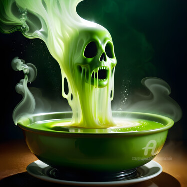 Arts numériques intitulée "Ghostly soup" par Graphicnoir, Œuvre d'art originale, Image générée par l'IA