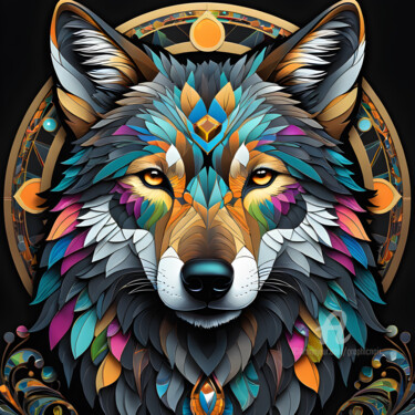 Digital Arts titled "Wolf Spirit" by Graphicnoir, Original Artwork, AI generated image