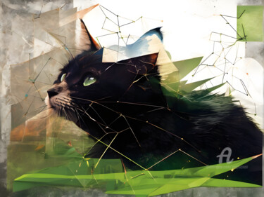 Digital Arts titled "Cat lie in wait" by Graphicnoir, Original Artwork, AI generated image