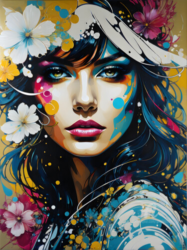 Digital Arts titled "Flower portrait" by Graphicnoir, Original Artwork, AI generated image