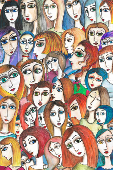 Peinture intitulée "toutes-les-femmes-s…" par Cat Créa, Œuvre d'art originale, Aquarelle