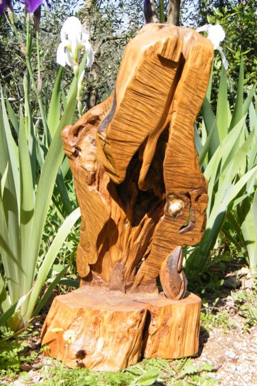 Skulptur mit dem Titel "ainsi-soit-il-avril…" von Gérard Amat, Original-Kunstwerk, Holz