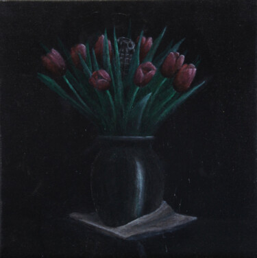 Painting titled "Bouquet de tulipes…" by Thierry Grare, Original Artwork, Oil Mounted on Wood Stretcher frame