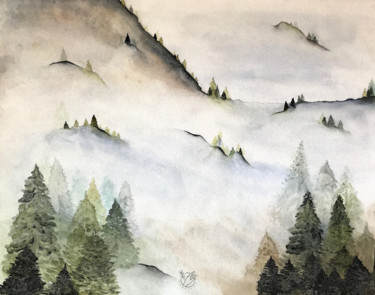Malerei mit dem Titel "Berge im Nebel" von Gratiana Joanna, Original-Kunstwerk, Aquarell