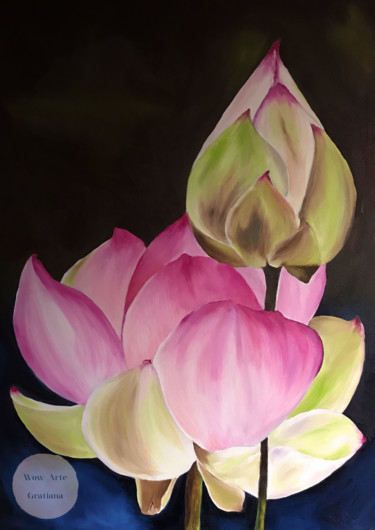 Malerei mit dem Titel "lotus-flowers-by-gr…" von Gratiana Joanna, Original-Kunstwerk, Öl