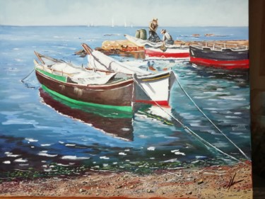 Painting titled "Pescadores" by Marc García Grau, Original Artwork, Oil
