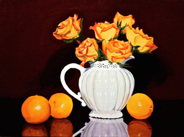 Painting titled "Orange Roses & Oran…" by Gray Jacobik, Original Artwork, Oil