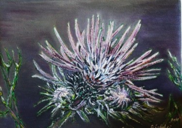 Painting titled "Fiore di cardo" by Grazia Calabrò, Original Artwork, Oil