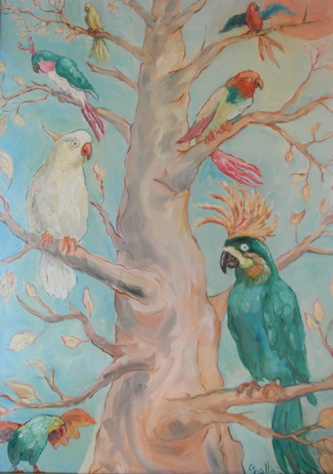 Peinture intitulée "l-albero-dei-pappag…" par Graziano Dalla Cà, Œuvre d'art originale