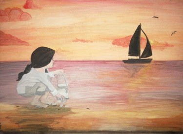 Картина под названием "Sospiro al tramonto" - Graziella Dettori, Подлинное произведение искусства, Темпера