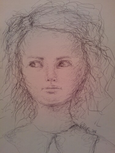 Drawing titled "bambina" by Graziella Mura, Original Artwork, Ballpoint pen