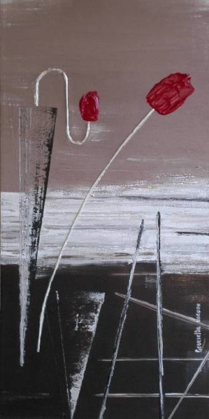 Peinture intitulée "Fleur rouge" par Graziella Cacace, Œuvre d'art originale