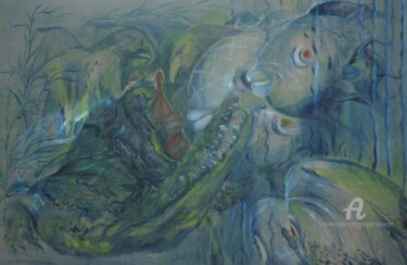 Painting titled "Things" by Grazyna Hajewski, Original Artwork, Oil Mounted on Wood Panel