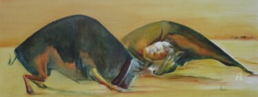 Painting titled "bison, contess, oil…" by Grazyna Hajewski, Original Artwork, Oil