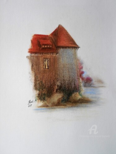 Dessin intitulée "castle-neuhaus-3-gr…" par Grazyna Hajewski, Œuvre d'art originale, Pastel